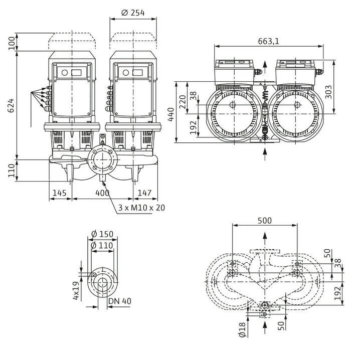 WILO Trockenläufer-Doppelpumpe  DL-E 40/200-7,5/2-S1 Art 2171062