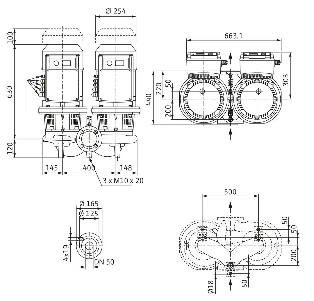 WILO Trockenläufer-Doppelpumpe DL-E 50/180-7,5/2-S1 Art 2171066