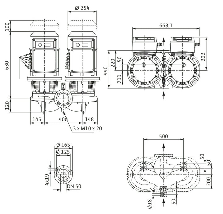 WILO Trockenläufer-Doppelpumpe DL-E 50/180-7,5/2-S1 Art 2171066