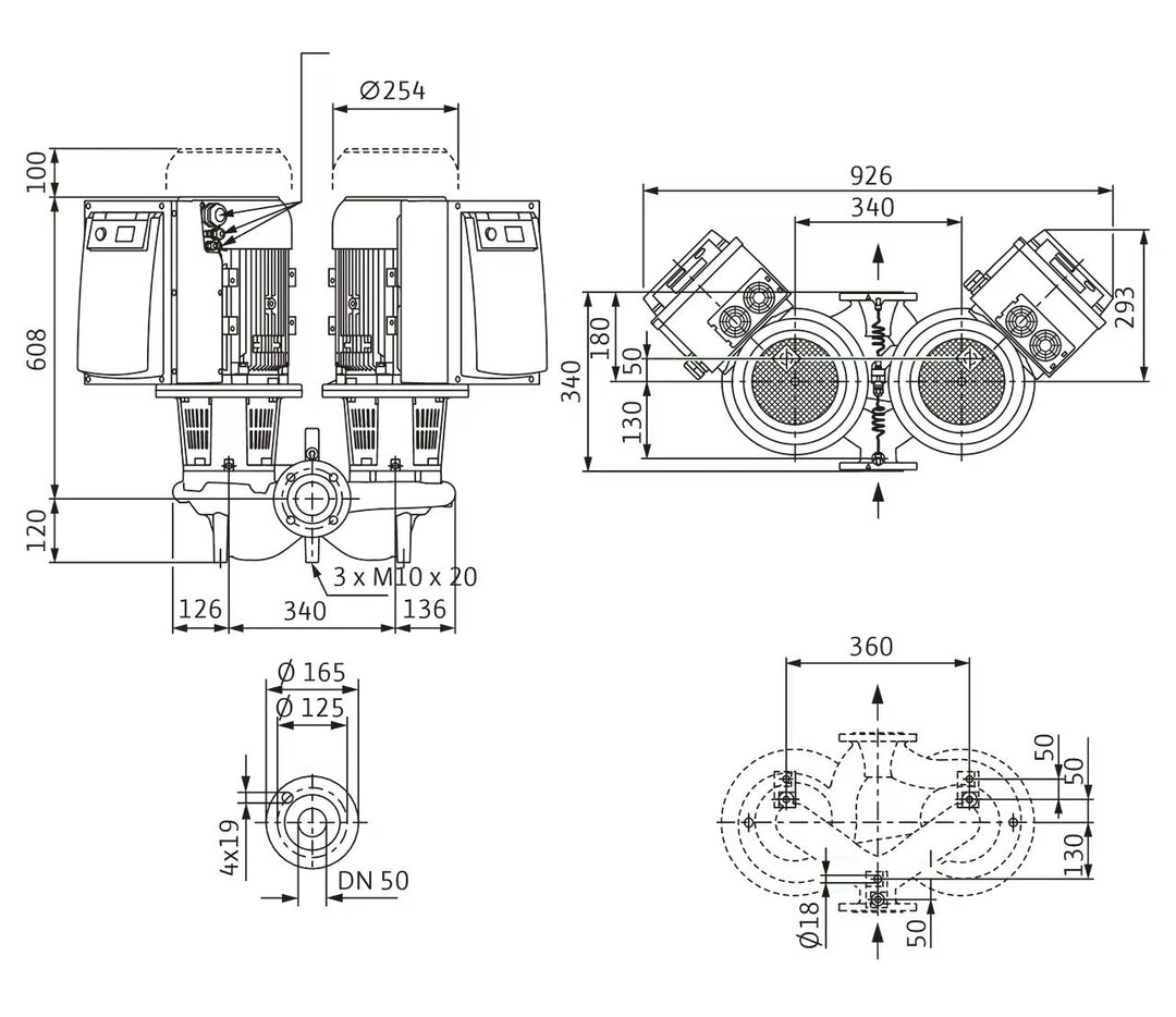 WILO Trockenläufer-Doppelpumpe DL-E 50/160-5,5/2 Art. 2159412