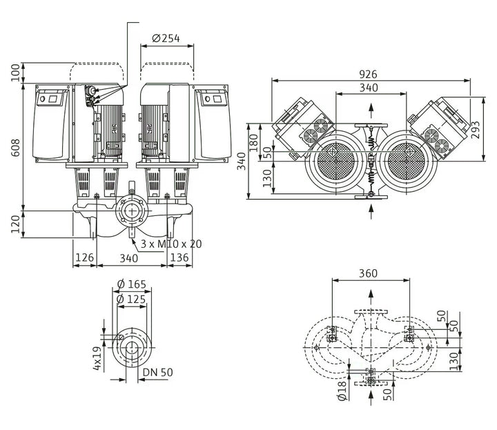 WILO Trockenläufer-Doppelpumpe DL-E 50/160-5,5/2 Art. 2159412