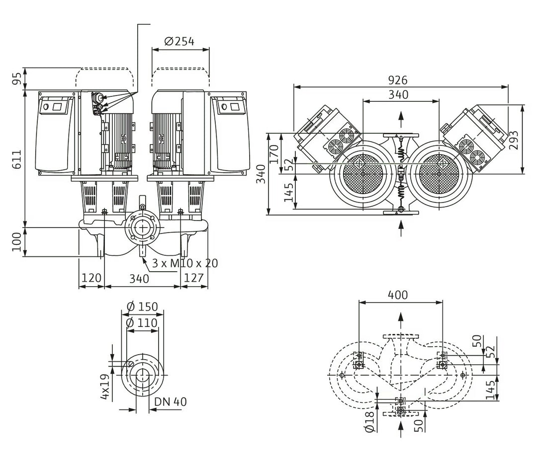 WILO Trockenläufer-Doppelpumpe DL-E 40/170-5,5/2 Art. 2159410