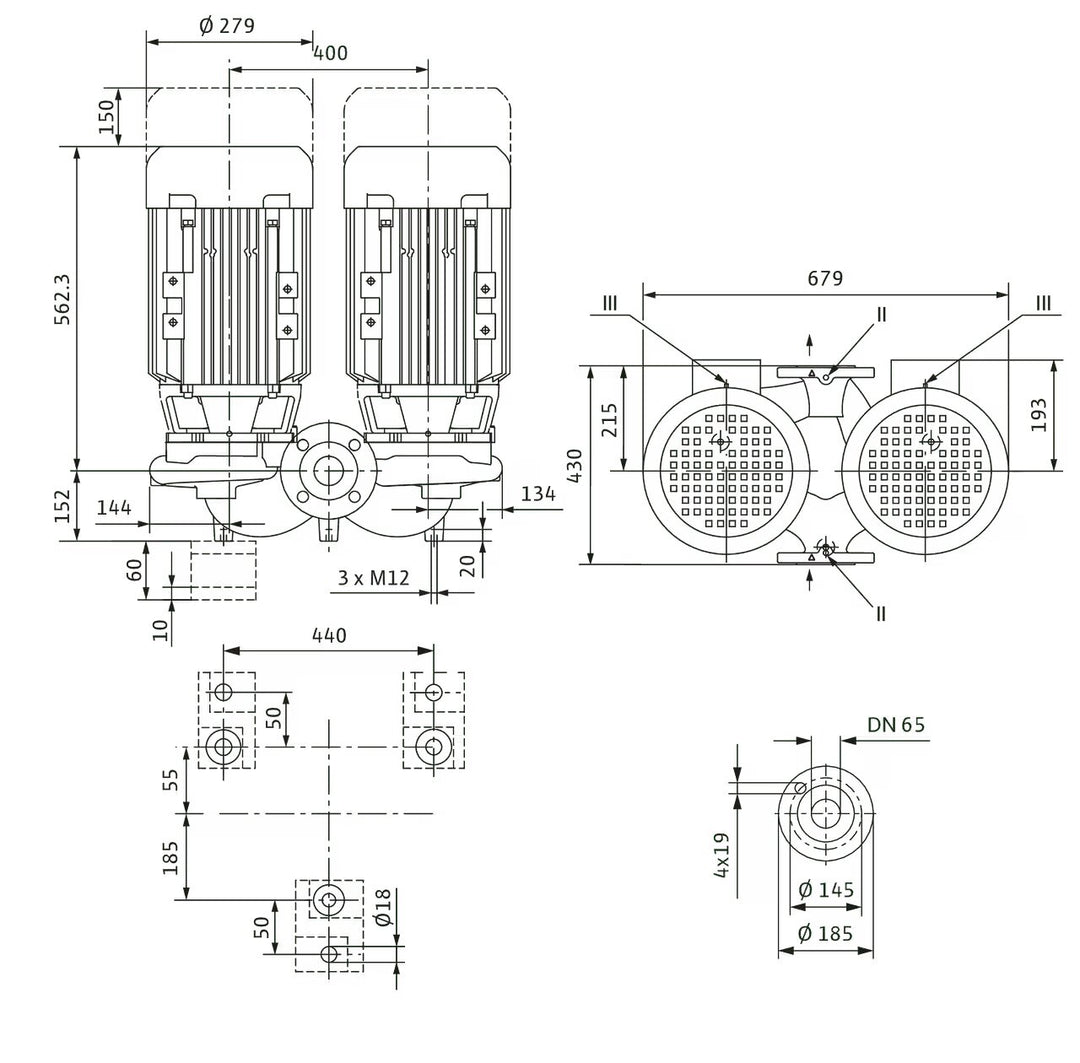 WILO Einstufigen Trockenläufer-Kreiselpumpe VeroTwin-DPL 65/165-5,5/2 430mm Art. 2121268