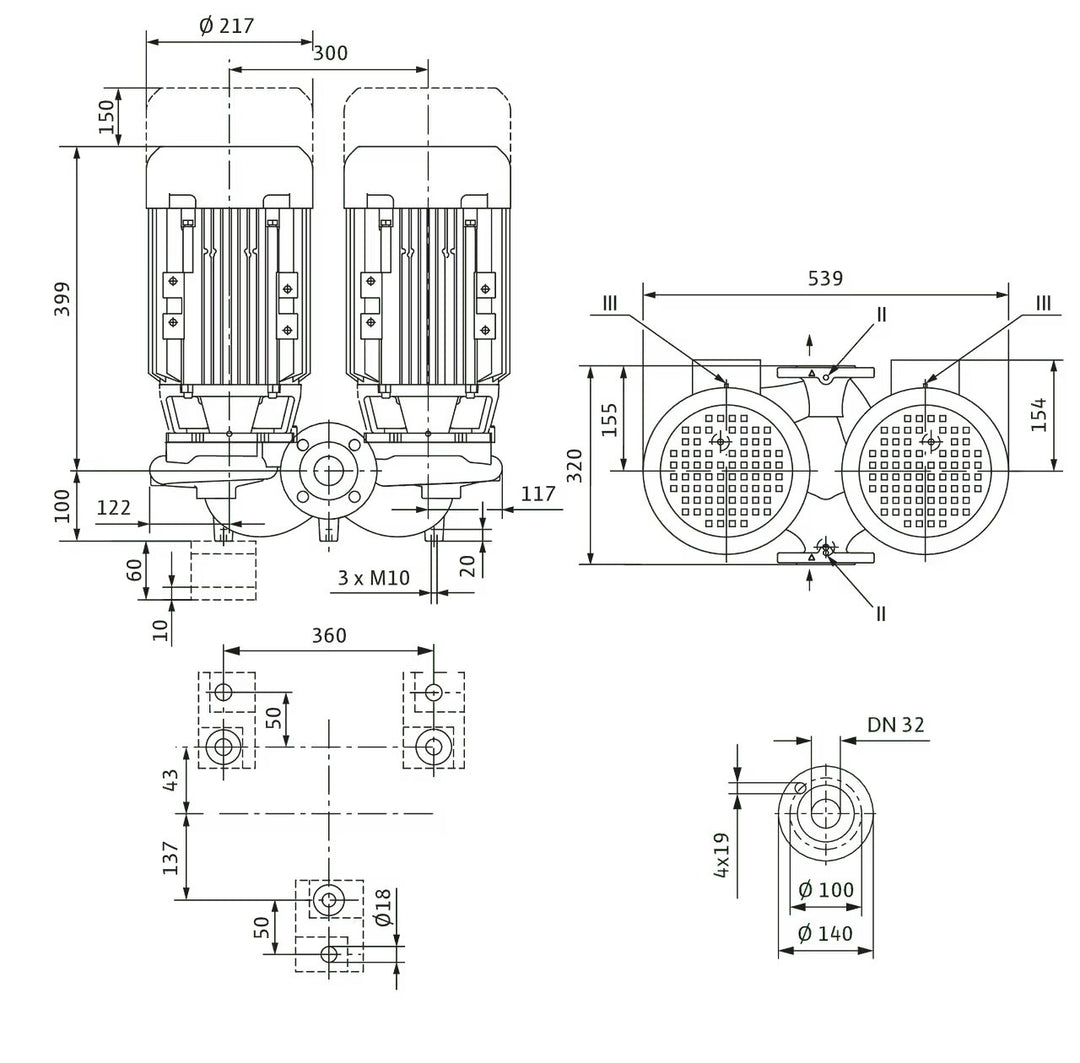 WILO Einstufigen Trockenläufer-Kreiselpumpe VeroTwin-DPL 32/165-3/2-S1 320mm Art. 2171173