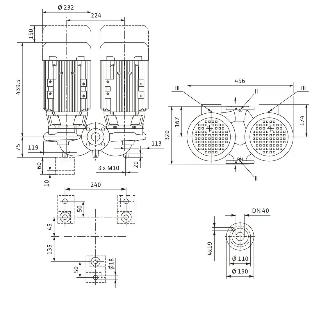 WILO Einstufigen Trockenläufer-Kreiselpumpe VeroTwin-DPL 40/160-4/2-S1 320mm Art. 2166994