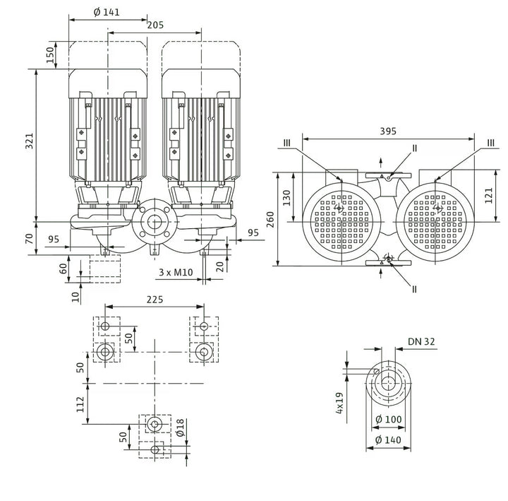 WILO Trockenläufer-Kreiselpumpen VeroTwin-DPL 32/85-0,37/2 260mm Art. 2150365