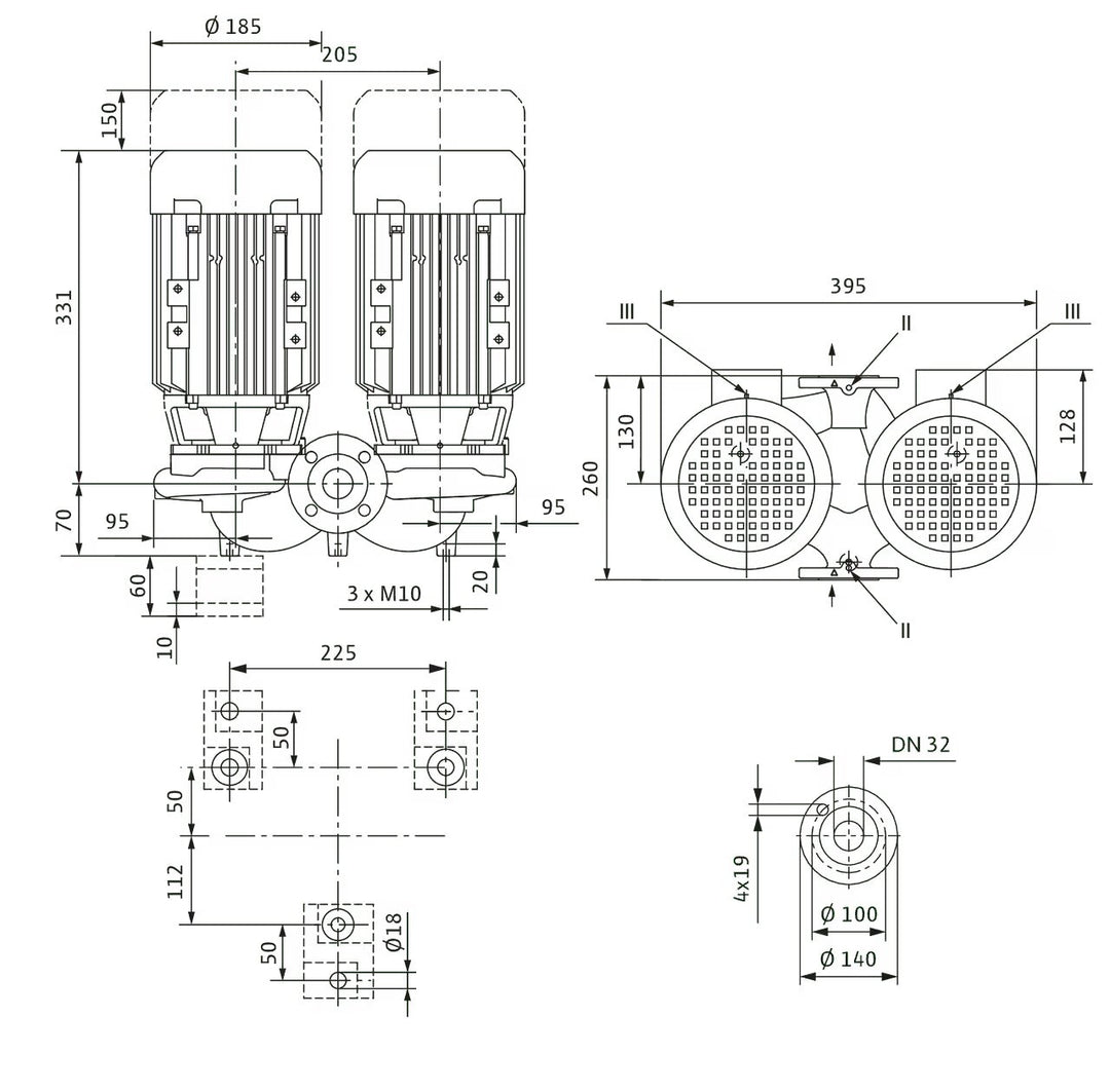 WILO Einstufigen Trockenläufer-Kreiselpumpe VeroTwin-DPL 32/105-0,75/2-S1 260mm Art. 2164244