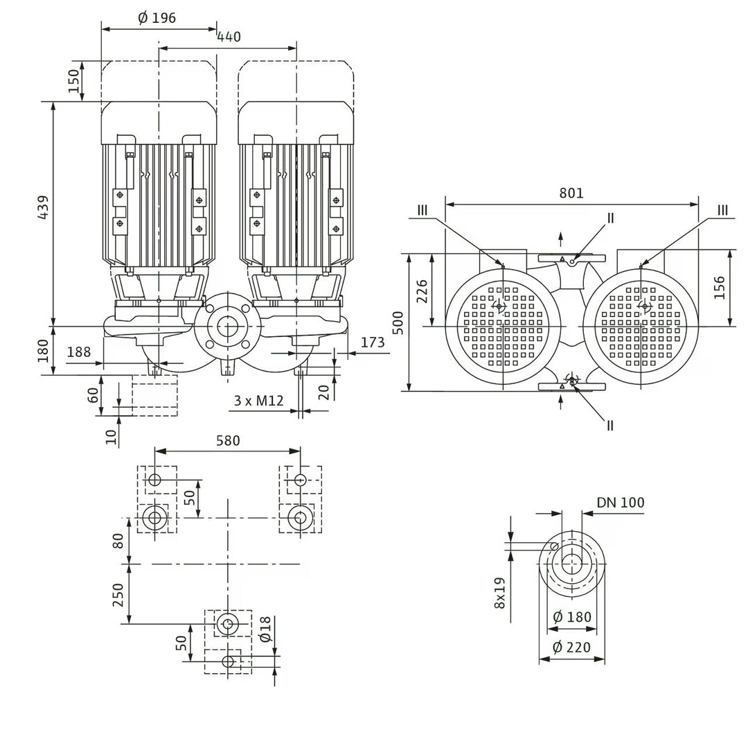 WILO Einstufigen Trockenläufer-Kreiselpumpe VeroTwin-DPL 100/175-3/4-S1 500mm Art. 2171169