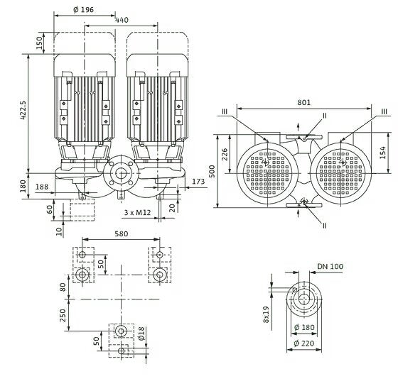 WILO Einstufigen Trockenläufer-Kreiselpumpe VeroTwin-DPL 100/165-2,2/4 500mm Art. 2121237