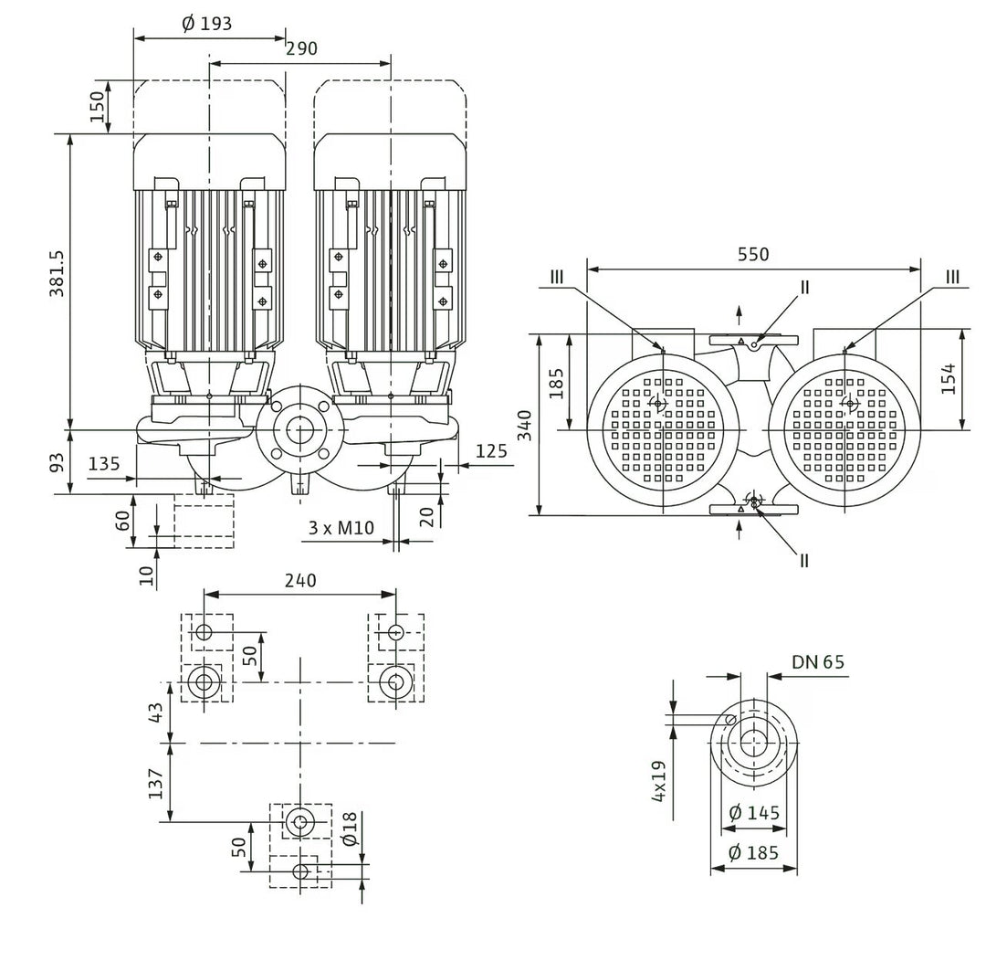 WILO Einstufigen Trockenläufer-Kreiselpumpe VeroTwin-DPL 65/110-2,2/2-S1 340mm Art. 2171190