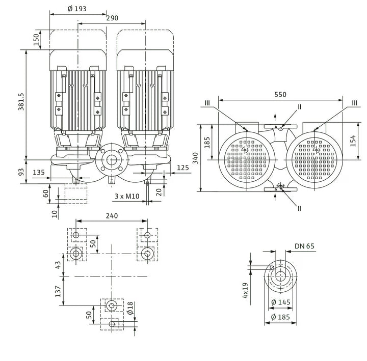 WILO Einstufigen Trockenläufer-Kreiselpumpe VeroTwin-DPL 65/110-2,2/2-S1 340mm Art. 2171190