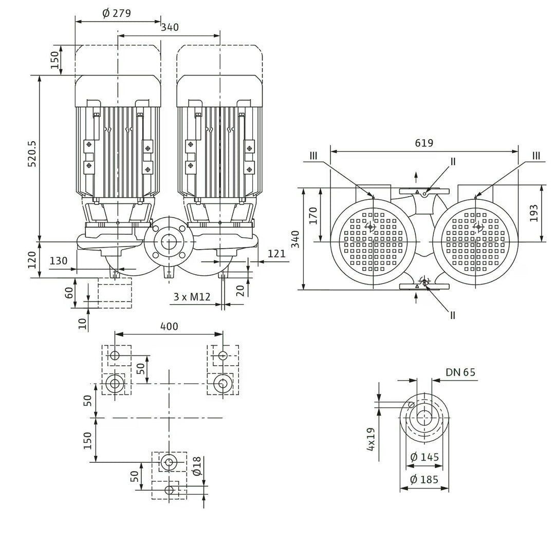 WILO Einstufigen Trockenläufer-Kreiselpumpe VeroTwin-DPL 65/155-5,5/2-S1 Art. 2171195