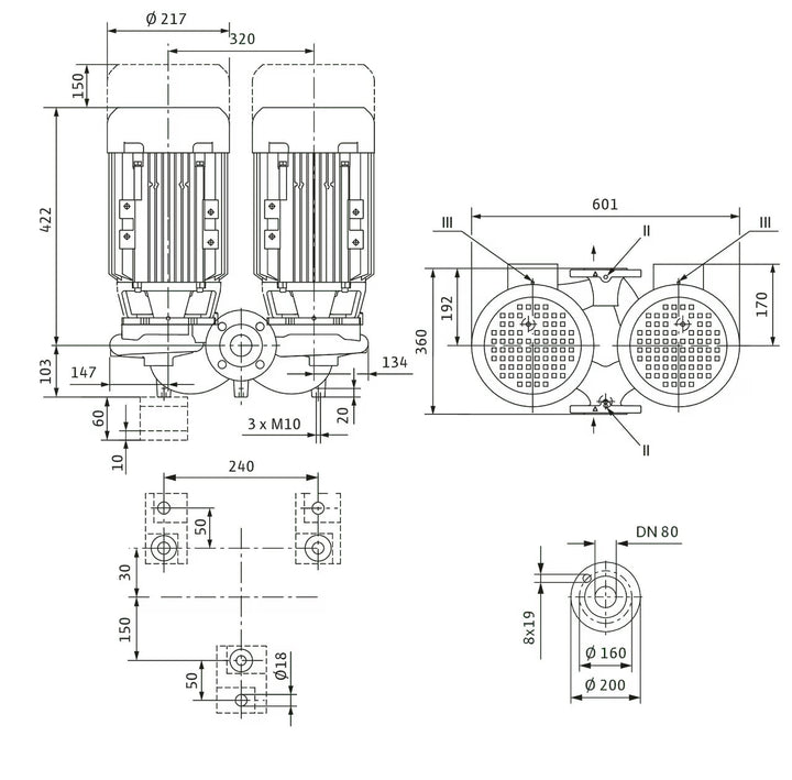 WILO Einstufigen Trockenläufer-Kreiselpumpe VeroTwin-DPL 80/105-3/2 360mm Art. 2121272