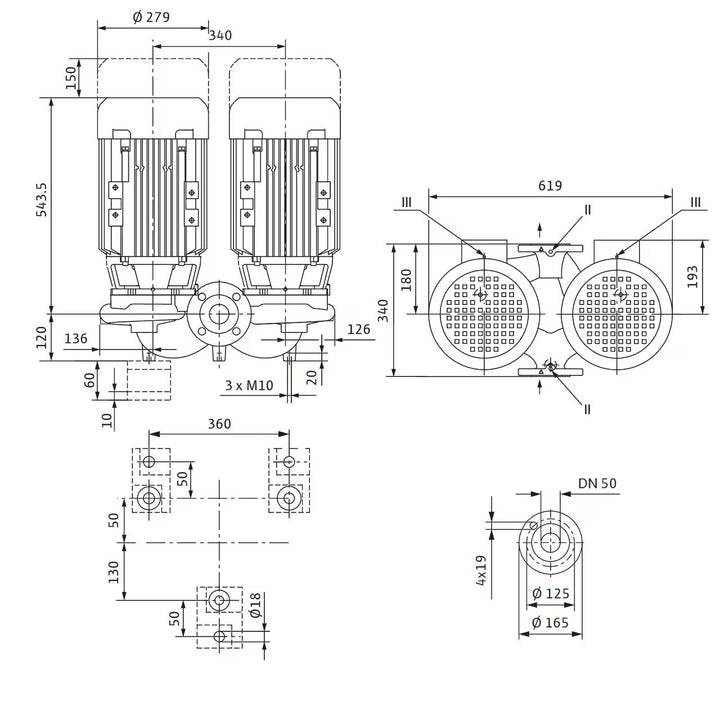WILO Einstufigen Trockenläufer-Kreiselpumpe VeroTwin-DPL 50/175-5,5/2 340mm Art. 2121258