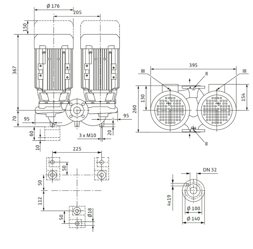 WILO Einstufigen Trockenläufer-Kreiselpumpe VeroTwin-DPL 32/135-1,5/2-S1 260mm Art. 2171172