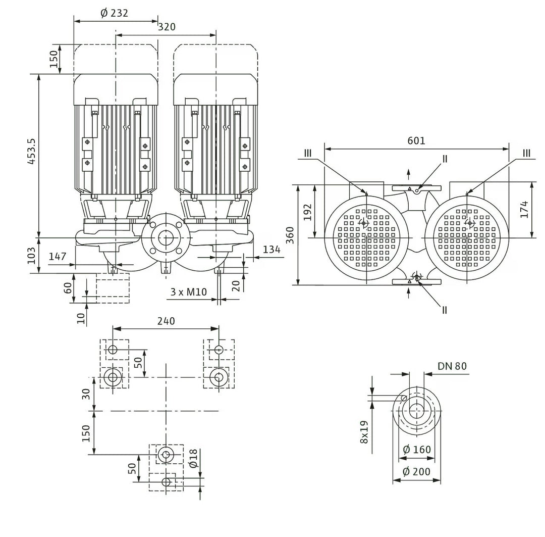 WILO Einstufigen Trockenläufer-Kreiselpumpe VeroTwin-DPL 80/120-4/2-S1 360mm Art. 2164256