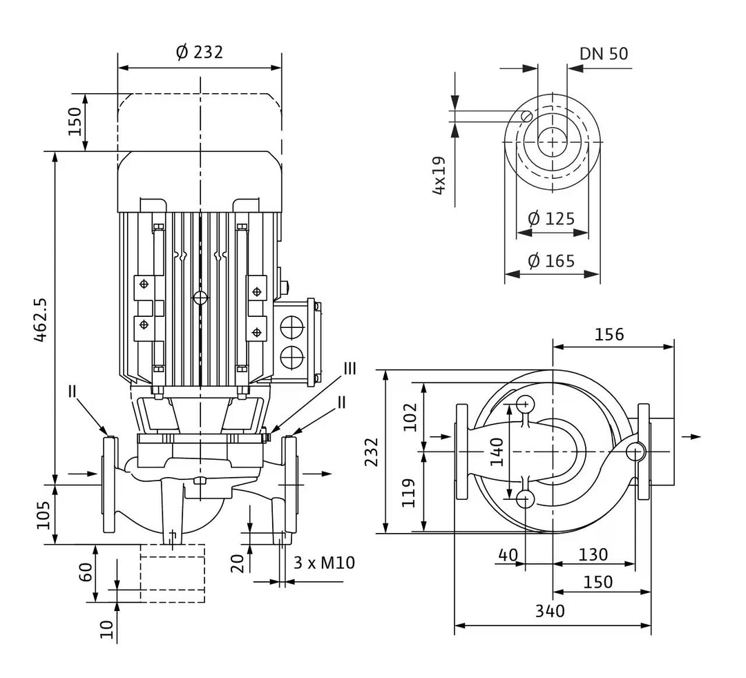 WILO Trockenläufer-Kreiselpumpe VeroLine-IPL 50/155-4/2-S1 340mm Art. 2167019