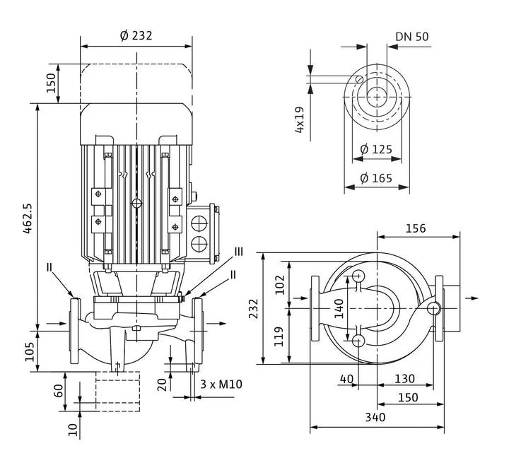 WILO Trockenläufer-Kreiselpumpe VeroLine-IPL 50/155-4/2-S1 340mm Art. 2167019