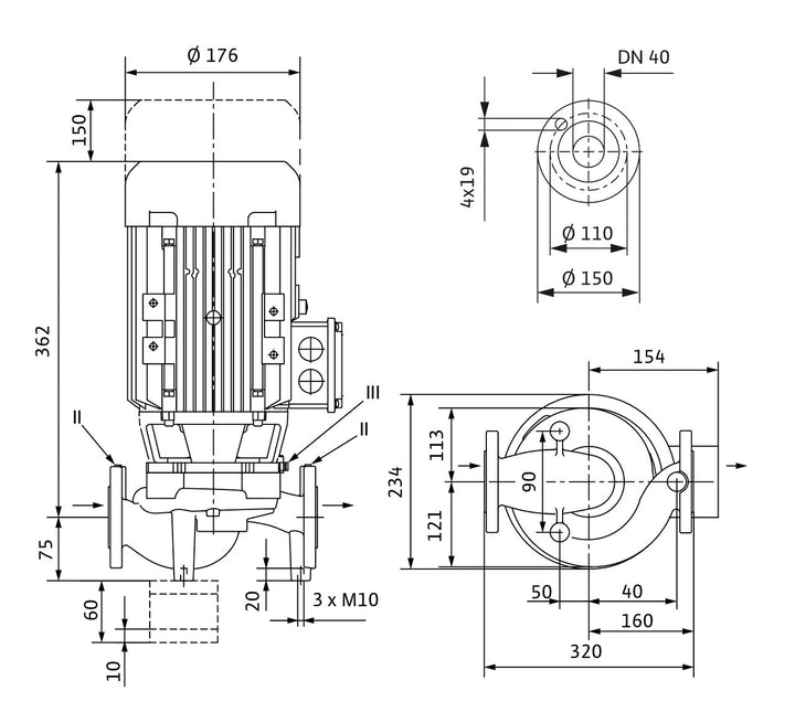 WILO Trockenläufer-Kreiselpumpe VeroLine-IPL 40/120-1,5/2 320mm Art. 2121201