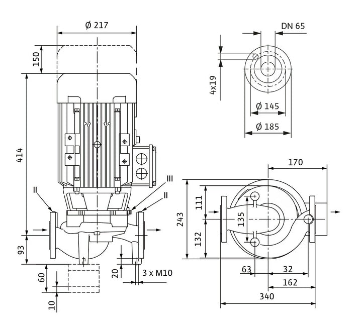 WILO Trockenläufer-Kreiselpumpe VeroLine-IPL 65/120-3/2-S1 340mm Art. 2166985