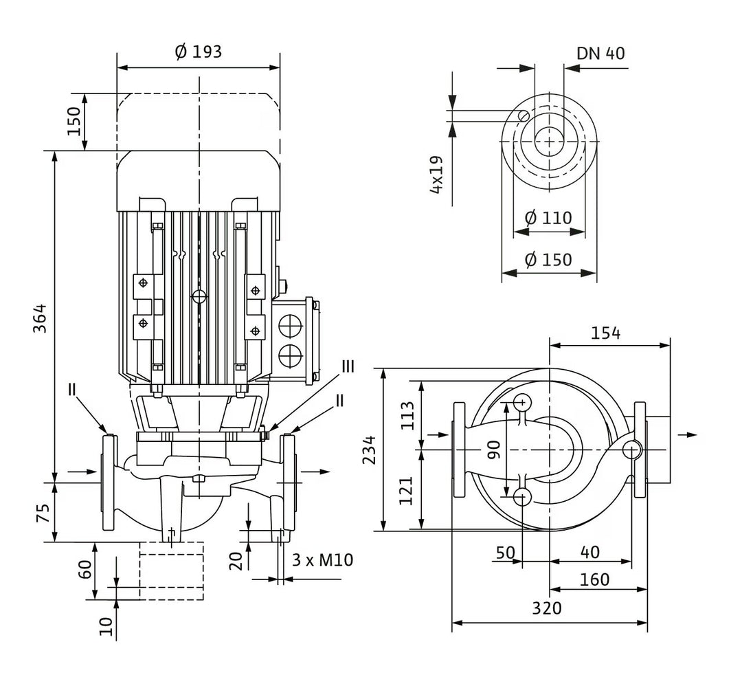 WILO Trockenläufer-Kreiselpumpe VeroLine-IPL 40/130-2,2/2 320mm Art. 2121202