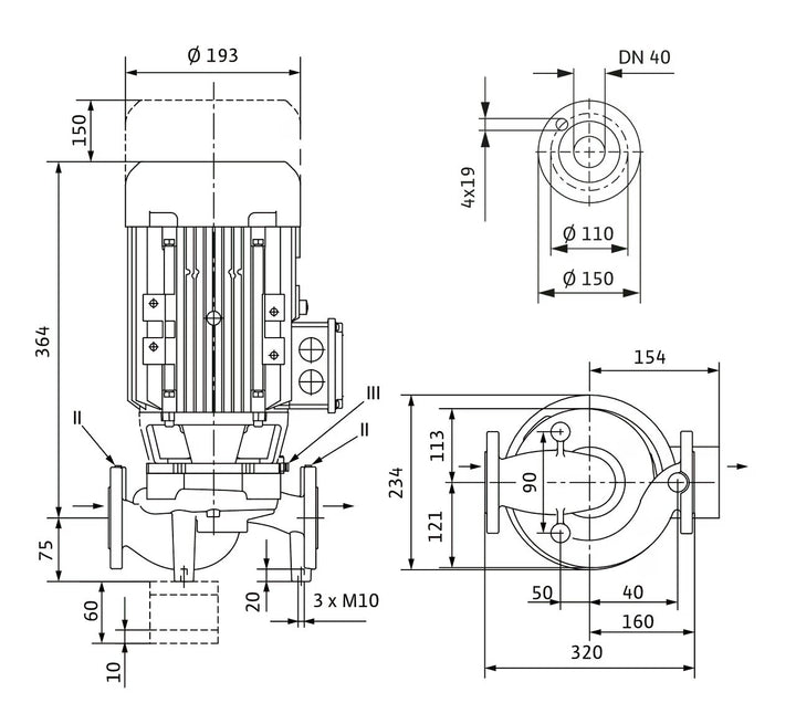 WILO Trockenläufer-Kreiselpumpe VeroLine-IPL 40/130-2,2/2 320mm Art. 2121202