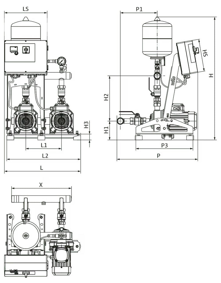 WILO Kompakt-Druckerhöhungsanlage ISAR MODH1-2CH1-L-1605/EC Art. 2551962