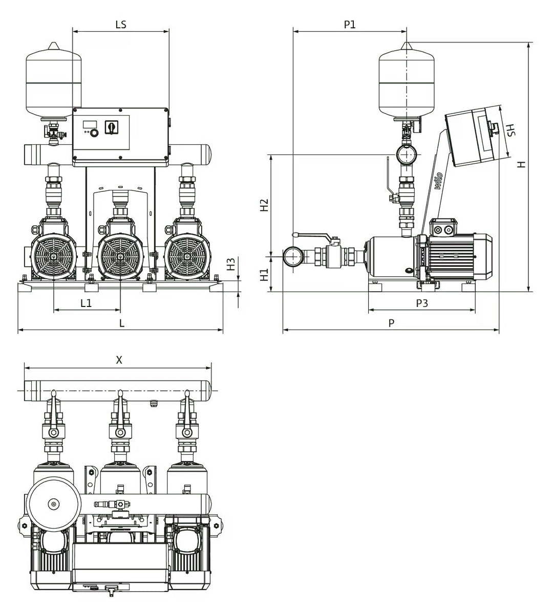 WILO Kompakt-Druckerhöhungsanlage ISAR MODH1-3CH1-L-407/EC Art. 2551946