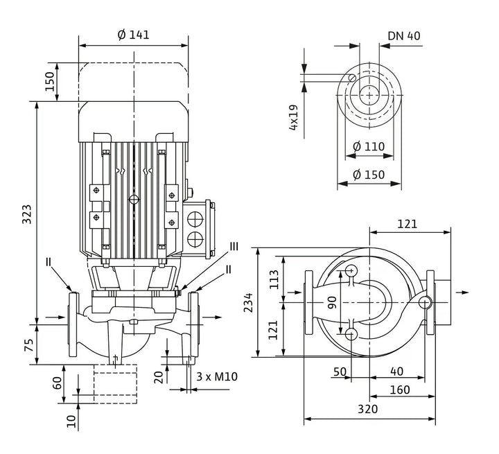 WILO Trockenläufer-Kreiselpumpe VeroLine-IPL 40/160-0,37/4-S1 320mm Art. 2068674