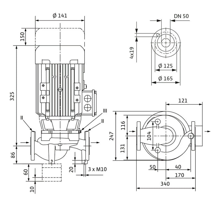 WILO Trockenläufer-Kreiselpumpe VeroLine-IPL 50/130-0,37/4 340mm Art. 2089557