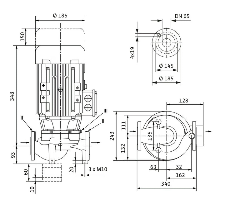 WILO Trockenläufer-Kreiselpumpe VeroLine-IPL 65/130-0,55/4-S1 340mm Art. 2147618