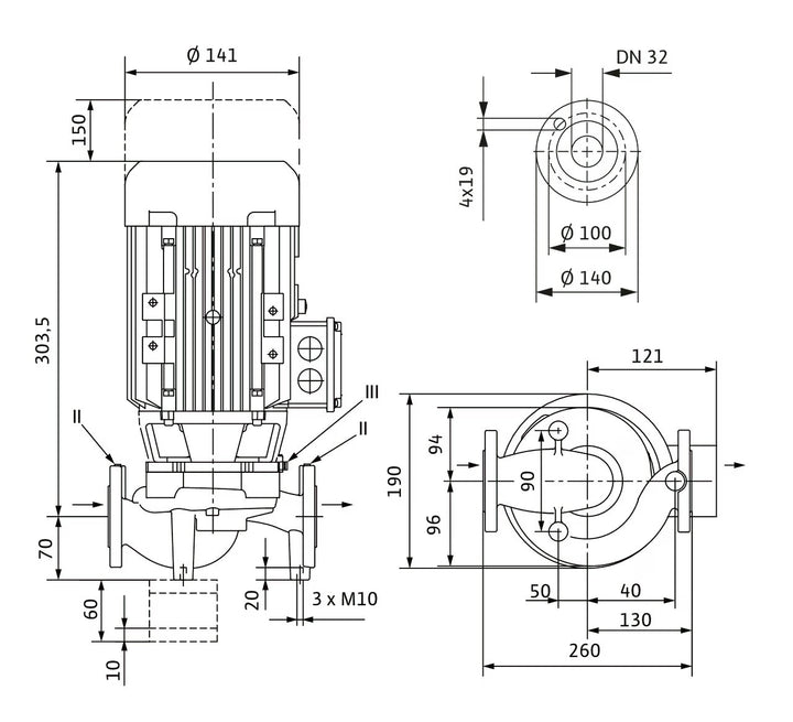 WILO Trockenläufer-Kreiselpumpe VeroLine-IPL 32/105-0,12/4 260mm Art. 2150342