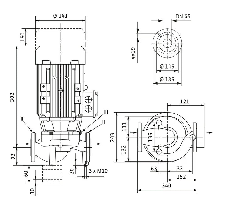 WILO Trockenläufer-Kreiselpumpe VeroLine-IPL 65/110-0,25/4-S1 340mm Art. 2146573