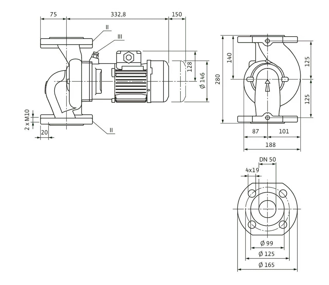 WILO Trockenläufer-Kreiselpumpe VeroLine-IPL 50/105-0,75/2 280mm Art. 2152934