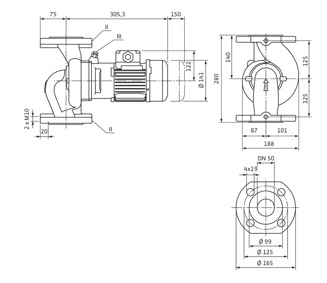 WILO Trockenläufer-Kreiselpumpe VeroLine-IPL 50/95-0,55/2 280mm Art. 2152442