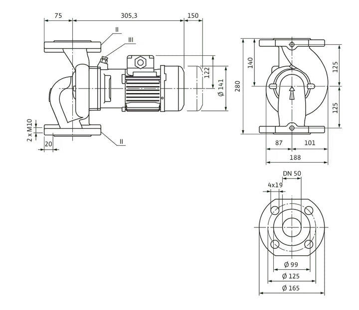 WILO Trockenläufer-Kreiselpumpe VeroLine-IPL 50/95-0,55/2-S1 280mm Art. 2154987