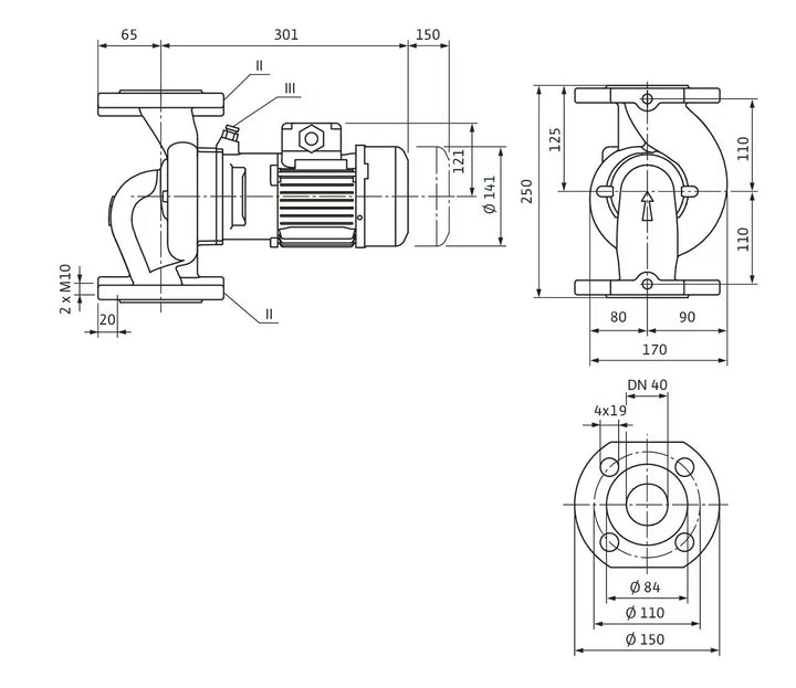 WILO Trockenläufer-Kreiselpumpe VeroLine-IPL 40/110-0,12/4 250mm Art. 2089553