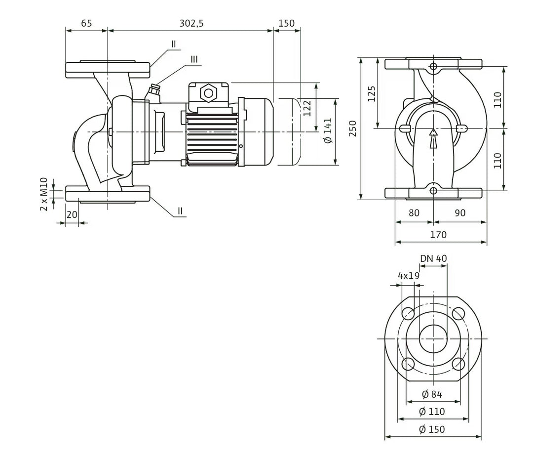 WILO Trockenläufer-Kreiselpumpe VeroLine-IPL 40/115-0,55/2-S1 250mm Art. 2070856