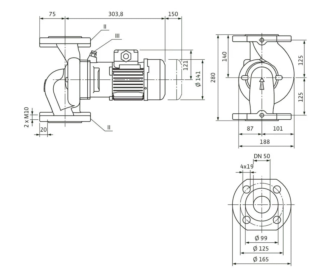 WILO Trockenläufer-Kreiselpumpe VeroLine-IPL 50/105-0,12/4 280mm Art. 2150344
