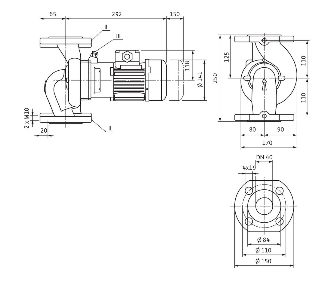 WILO Trockenläufer-Kreiselpumpe VeroLine-IPL 40/75-0,12/2-S1 250mm Art. 2161322
