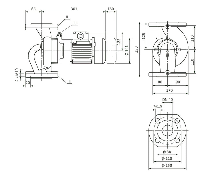 WILO Trockenläufer-Kreiselpumpe VeroLine-IPL 40/90-0,37/2 250mm Art. 2089584