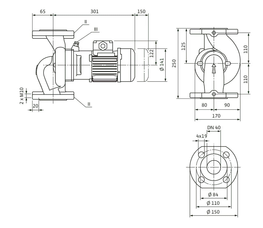WILO Trockenläufer-Kreiselpumpe VeroLine-IPL 40/90-0,37/2-S1 250mm Art. 2068872