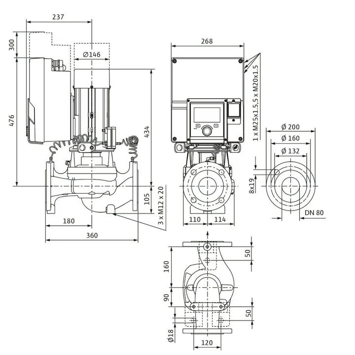 WILO Hocheffizienz-Inlinepumpe Stratos GIGA2.0-I 80/1-20/2,2-S1 Art. 2204818