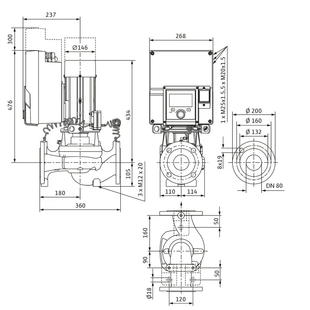 WILO Hocheffizienz-Inlinepumpe Stratos GIGA2.0-I 80/1-20/2,2-R1-S1 Art. 2204942