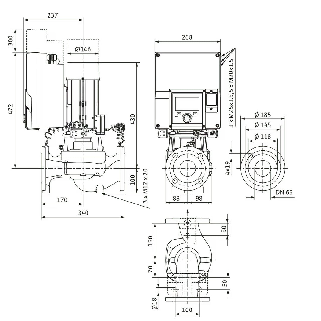 WILO Hocheffizienz-Inlinepumpe Stratos GIGA2.0-I 65/1-25/2,2-R1-S1 Art. 2204932