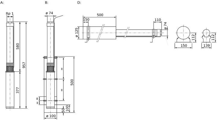 WILO Unterwassermotor-Pumpe Sub TWU 3-0115 (3~400 V, 50 Hz) Art. 4090892