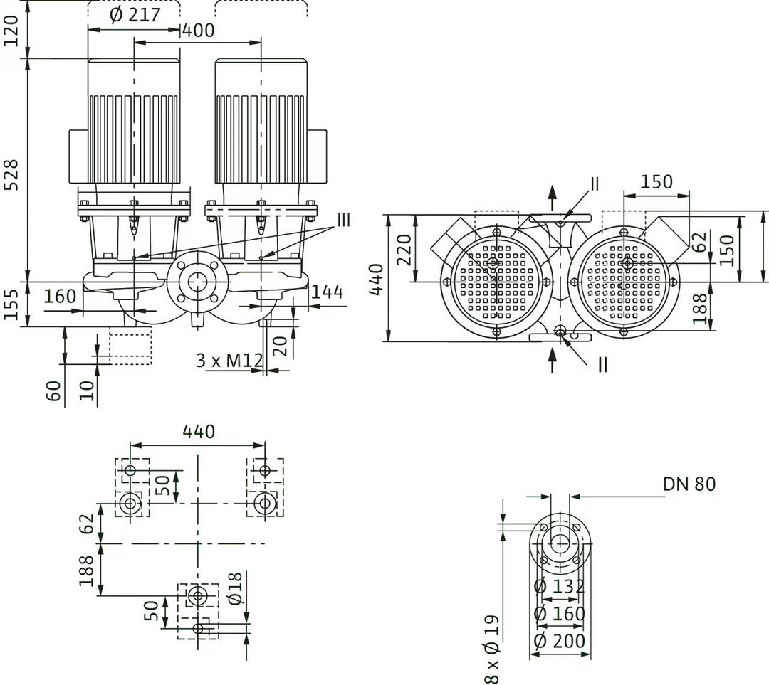WILO Einstufigen Trockenläufer-Kreiselpumpe CronoTwin-DL 80/170-2,2/4 Art. 2120965