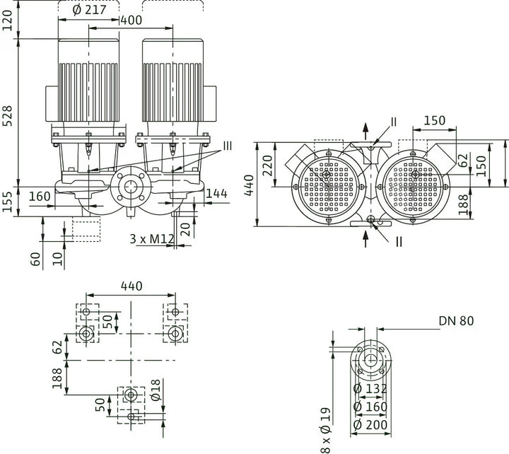 WILO Einstufigen Trockenläufer-Kreiselpumpe CronoTwin-DL 80/170-2,2/4 Art. 2120965