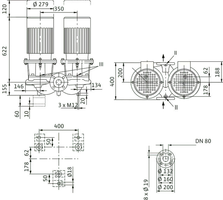 WILO Einstufigen Trockenläufer-Kreiselpumpe CronoTwin-DL 80/130-5,5/2 Art. 2121051