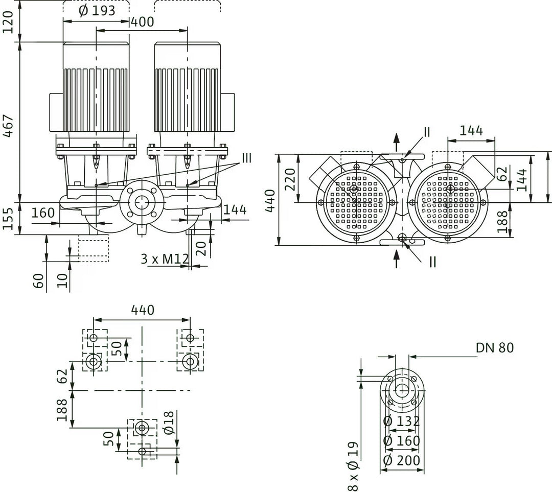 WILO Einstufigen Trockenläufer-KreiselpumpeCronoTwin-DL 80/160-1,5/4 Art. 2120964
